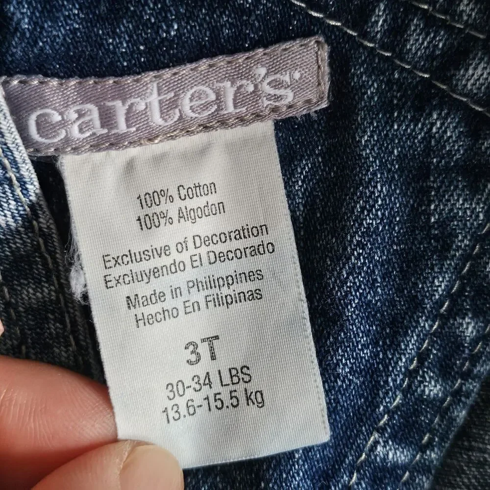 Vintage Y2K Carters Floral Embroidered Denim Overall Pinafore Dress Toddler 3T